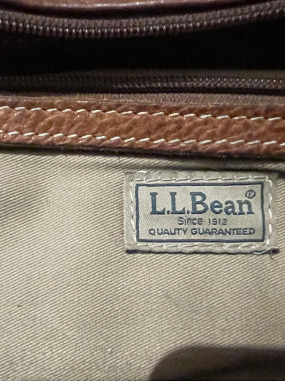 L.L. Bean Tan Leather Messenger Bag with Adjustable Strap
